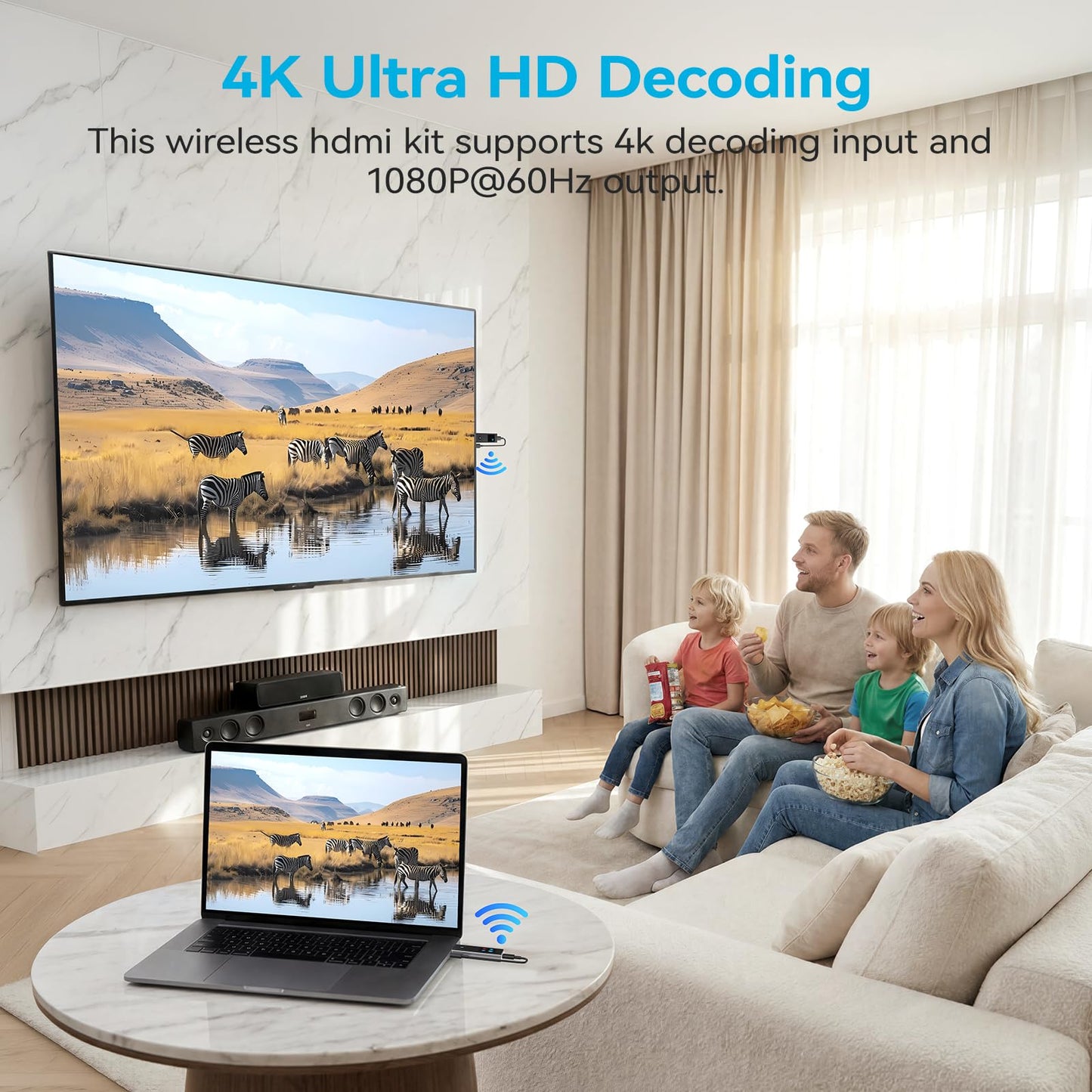 2026 New Wireless HDMI Transmitter and Receiver, 360FT/110M Extender 4K Decode 1080P@60Hz Output with LED Display, Plug&Play 5.8+2.4G Streaming Video/Audio from PC/Laptop/TV Box to Monitor