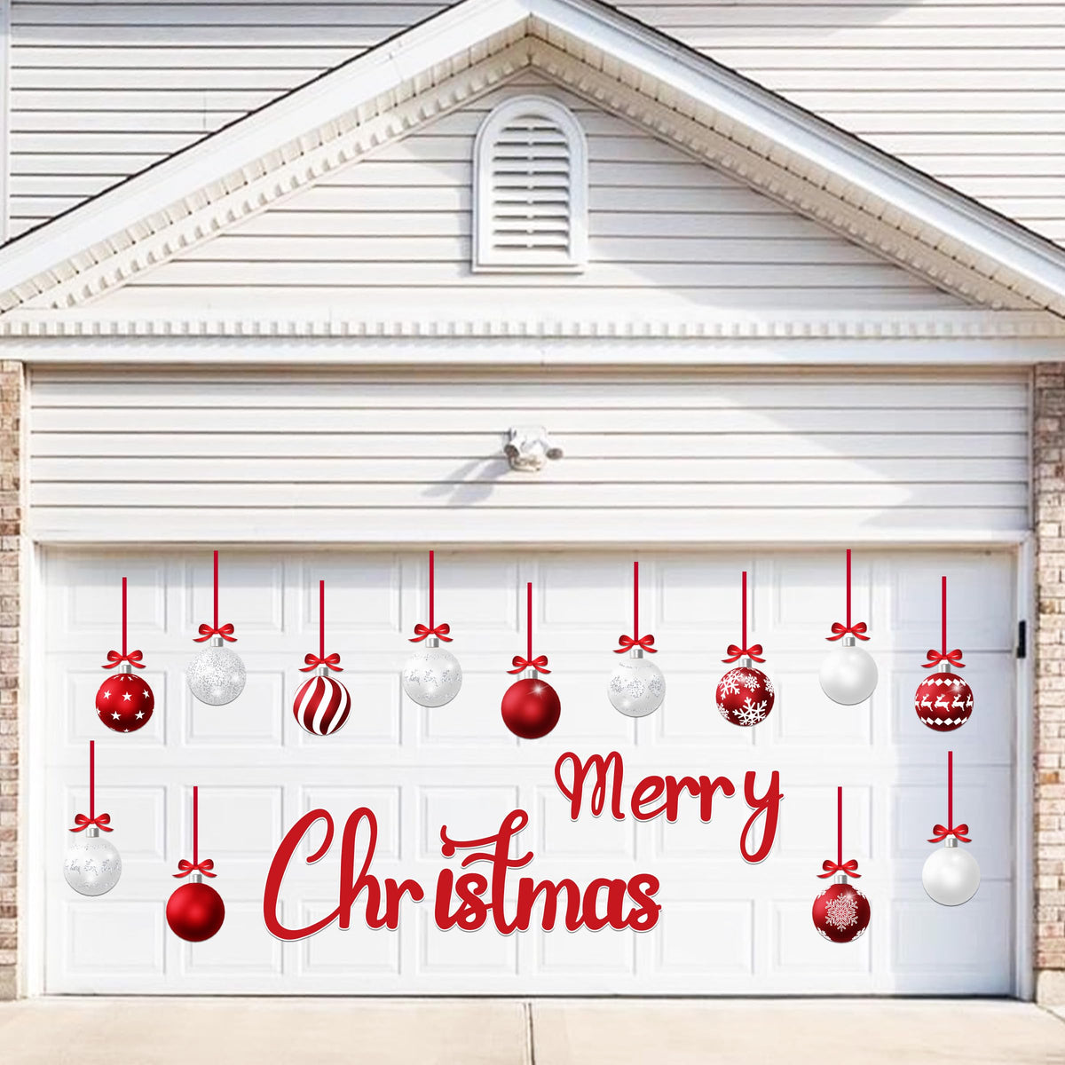 32PCS Christmas Garage Door Decorations Magnets - Merry Xmas Ball Holiday Refrigerator Fridge Kitchen Decor(Red, White)