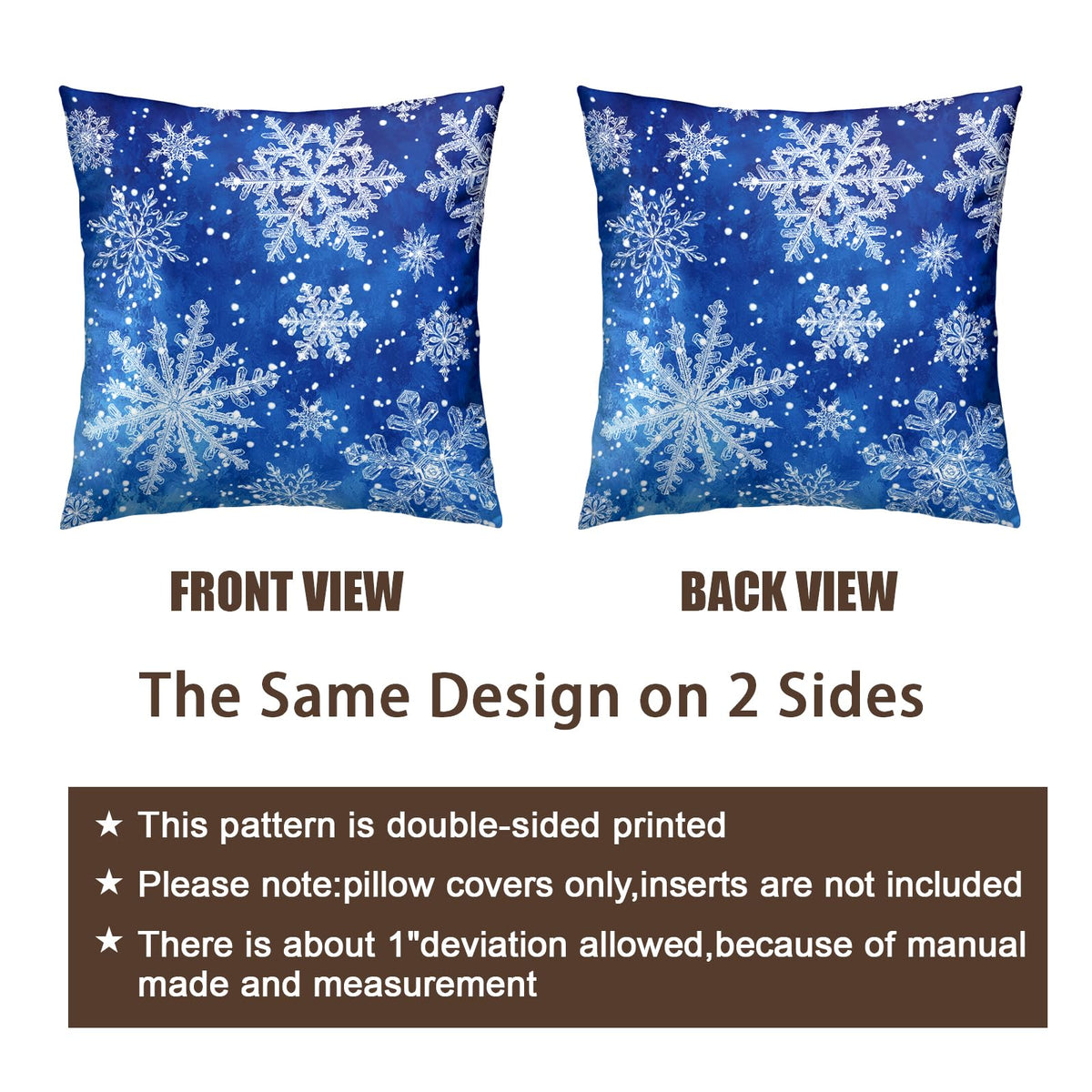 Wnoesat Winter Blue Snowflake Throw Pillow Covers 18x18 Set of 2 Merry Christmas Snowflakes Decorative Pillow Cases Xmas Holiday Outdoor Pillowcase for Farmhouse Living Room Decor