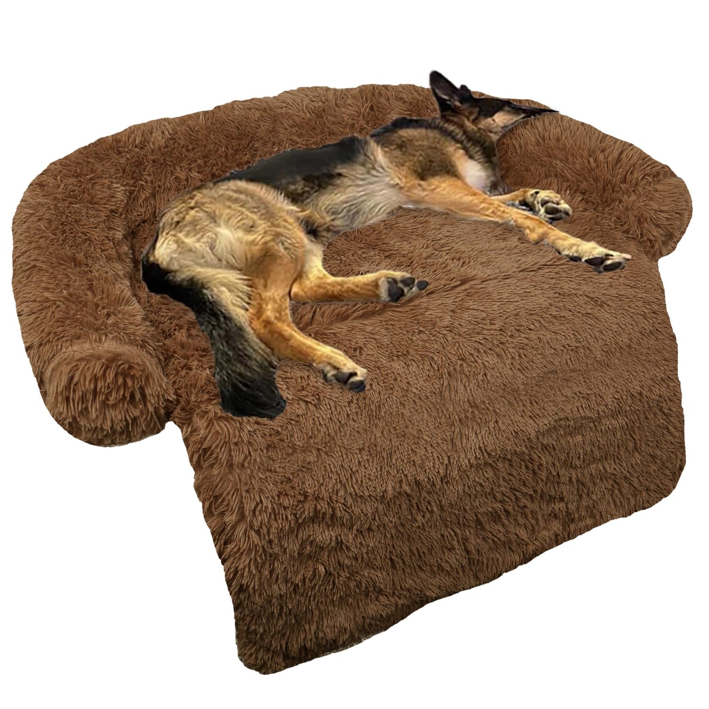 GGIB Calming Dog Bed Fluffy Plush Dog Mat for Furniture Protector with Removable Washable Cover for Large Medium Small Dogs and Cats (Large, Brown)