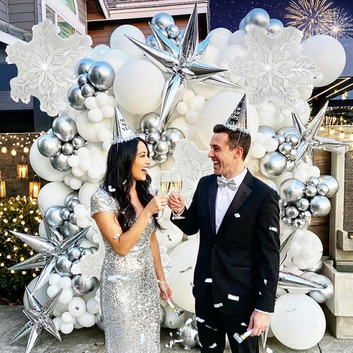 Metallic Silver and White Balloon Arch 128Pcs Winter Wonderland Snowflake Balloon Arch Perfect for Christmas Decor Snowman Birthday Parties, 2026 New Year Eve Party, Snowflake Party Decorations