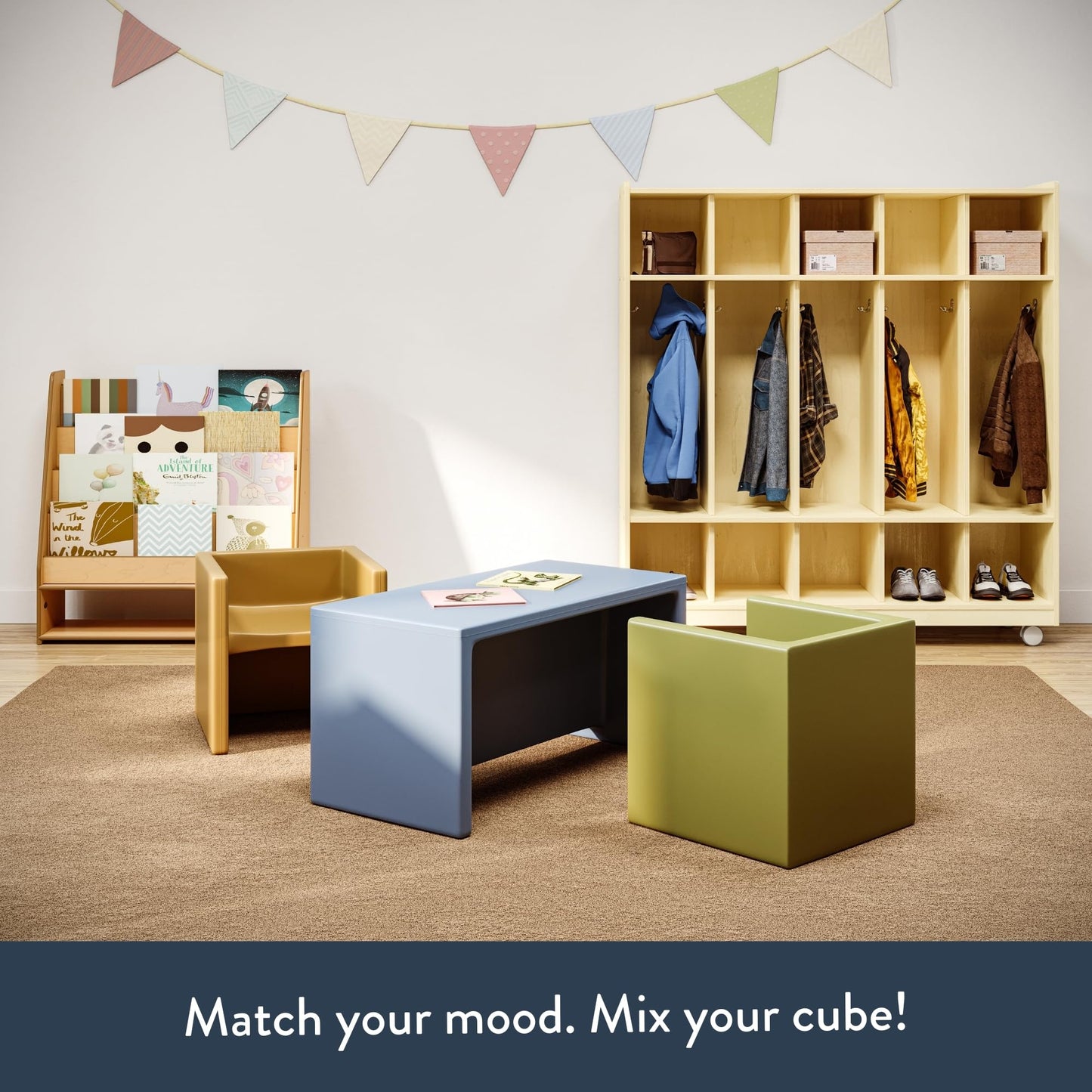 Children's Factory 3-in-1 Cube Chair for Kids, Flexible Seating Classroom Furniture, 1-Pack, Clay