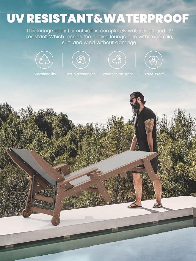 SERWALL Textilene Patio Chaise Lounge Chair, 5 Positions Adjustable Outdoor