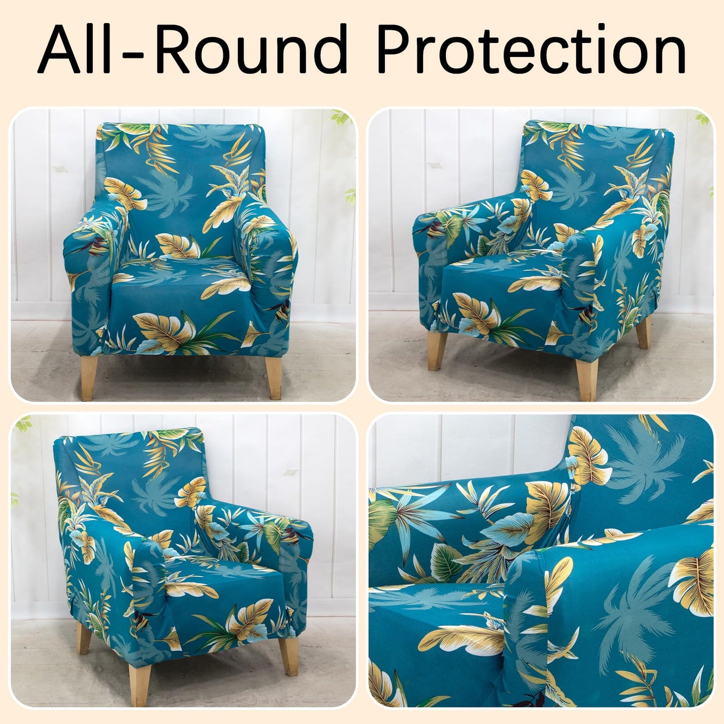 Adigau Printed Armchair Slipcover Stylish Elastic 1-Piece Chair Covers with Arms Soft Covers Couch Protector for Living Room/Bedroom(Green Leaf)