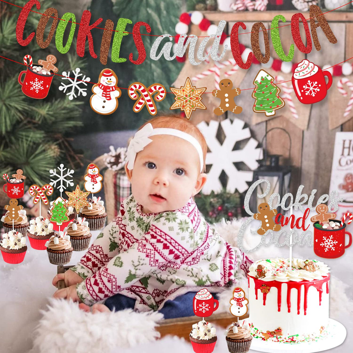 Cookies and Cocoa Party Decorations, Cookies and Cocoa Banner Snowflake Snowman Gingerbread Man Garland Cake Topper Balloons, Hot Cocoa Party Hot Chocolate Party Christmas Birthday Party Decorations