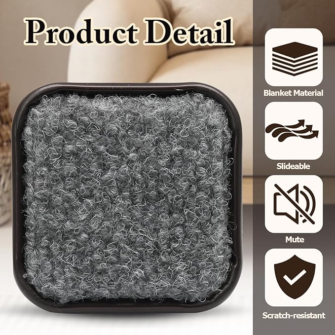 24Pcs Square Metal Felt Furniture Caster Cups, 1-3/4Inch Carpet-Bottom