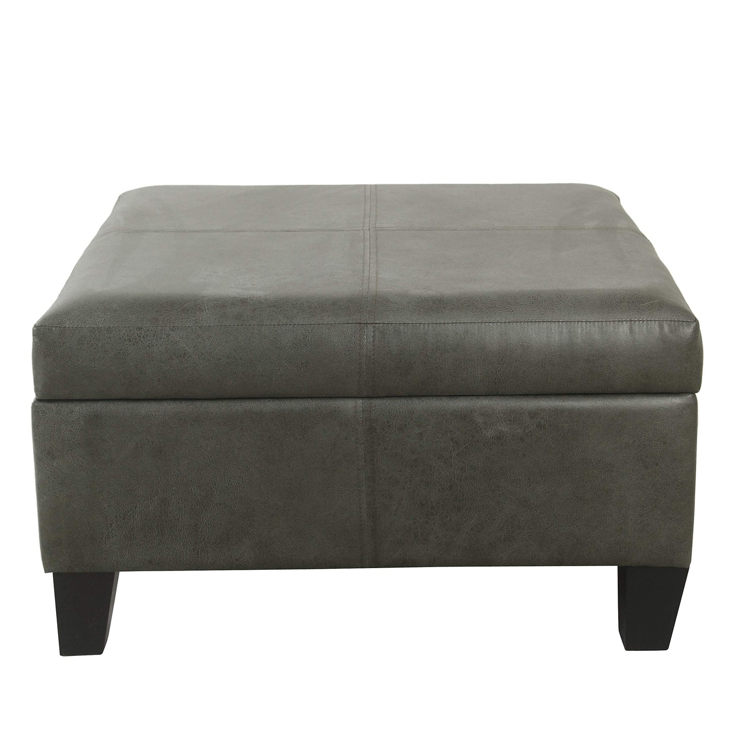 HomePop Home Decor |K2380-E903| Luxury Large Faux Leather Square Storage Ottoman | Ottoman with Storage for Living Room & Bedroom, Grey