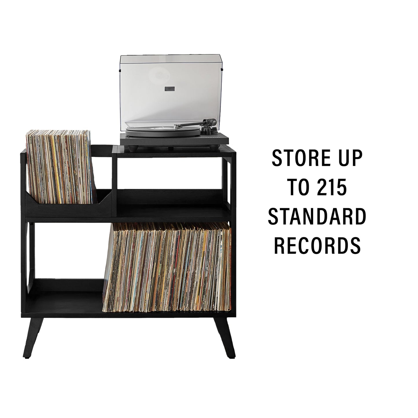 Crosley Furniture Asheville Mid-Century Modern Media Console Record Player Stand, Storage for Vinyl Records, Medium, Black