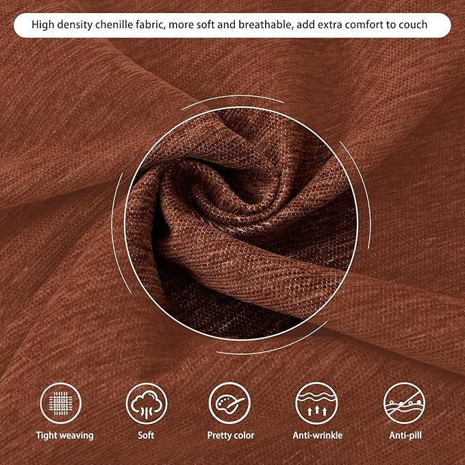DREAMINGO Chocolate Brown Couch Cover Soft Chenille Sofa Cover