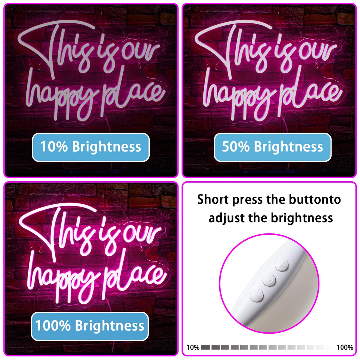 NOSUN This is Our Happy Place Neon Sign Pink Neon Signs for Wall Decor Pink Neon Light Sign with Dimmable Letter Neon Signs for Bedroom Bar Party Club Home Wedding Birthday Party LED Decorations
