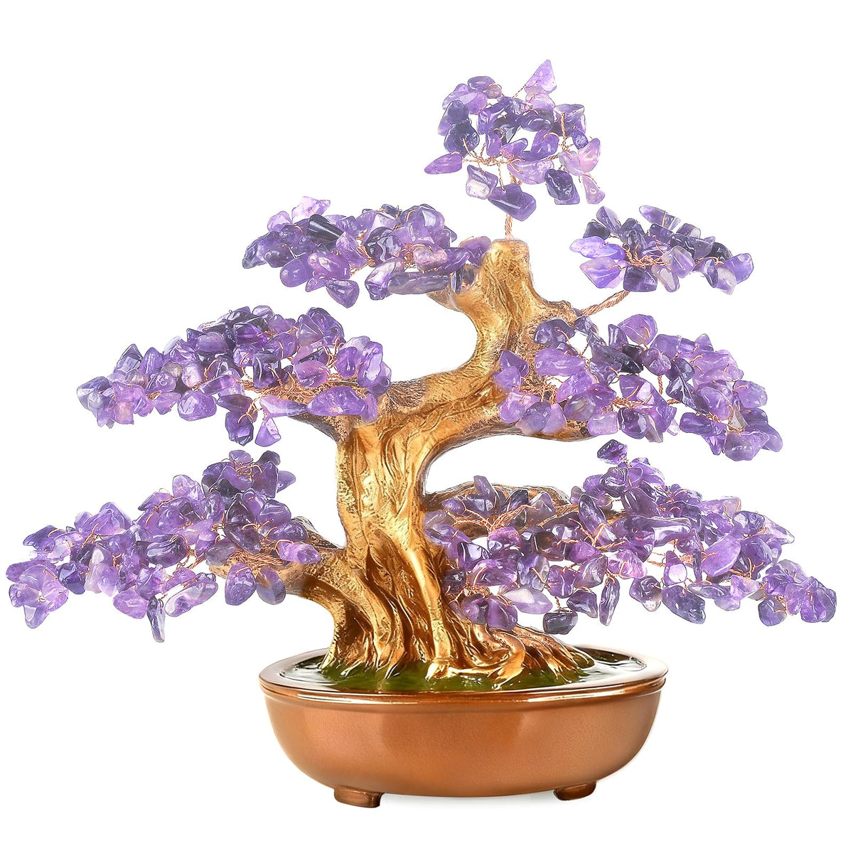 MASGEMES Amethyst Crystal Tree of Life – Handmade Gemstone Bonsai Tree with Natural Stones(360 Large Beads), Chakra Healing for Positive Energy, Home & Office Feng Shui 8"