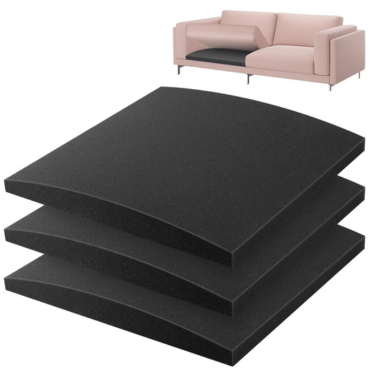 moonoom 22"x22" Couch Cushion Support, Black Sofa Cushion Sagging Repair, Curved High Density Foam Replacement for Furniture Sagging Seat Sectional Loveseat Chair (3 Pcs)