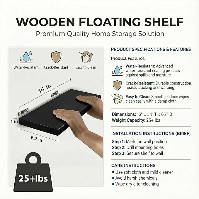 SAUMONIERES Floating Shelves Wall Shelf Solid Wood
