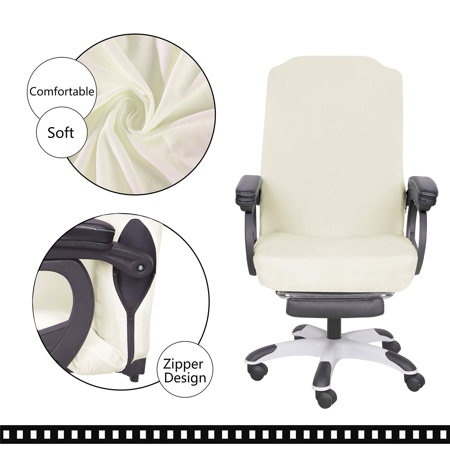 SARAFLORA Office Chair Covers- Medium, Ivory- Removable Computer Chair Covers for Office Chair with Zipper for Universal Rotating Chair Desk Chair Cover Chair Seat Washable Protector for Pets