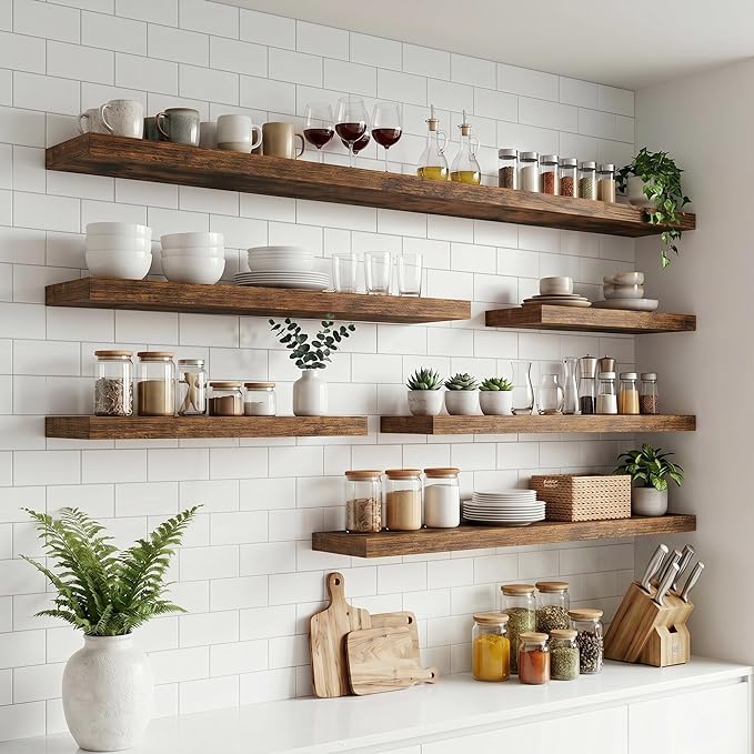 FLYJOE Floating Shelves for Wall, 72 Inch Floating Shelves Set of 2, Kitchen