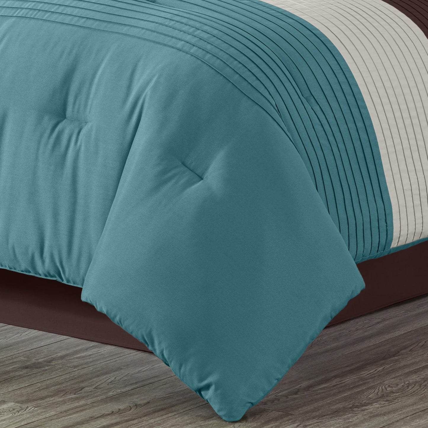 Chezmoi Collection Loft 8-Piece Luxury Striped Comforter Set (Full, Blue/Beige/Chocolate Brown)