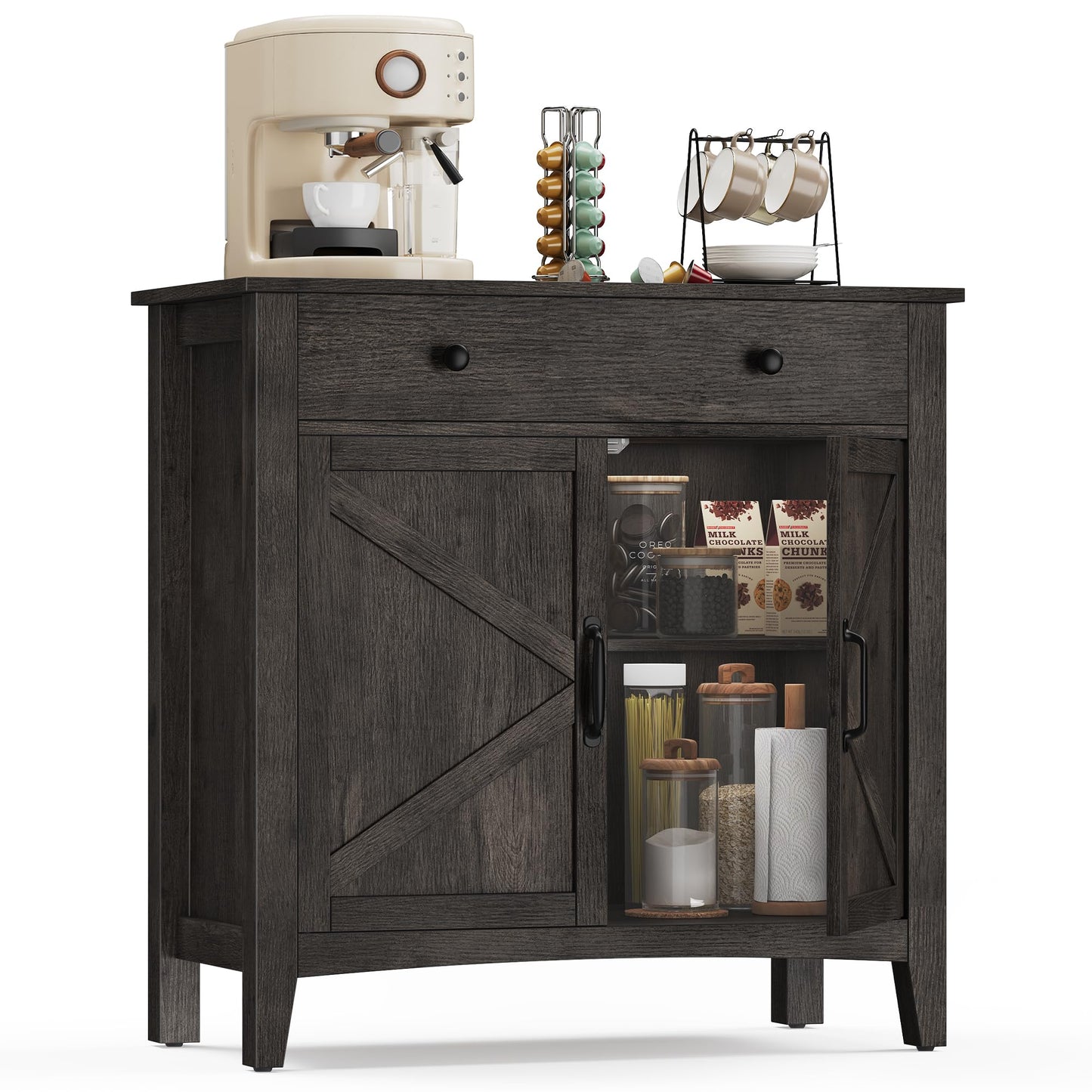 VASAGLE LIRY Collection - Buffet Cabinet, Coffee Bar Cabinet with a Drawer, Adjustable Shelf, Sideboard Storage with Cable Hole, Drawer Divider, Antique Charcoal UBBK341B02