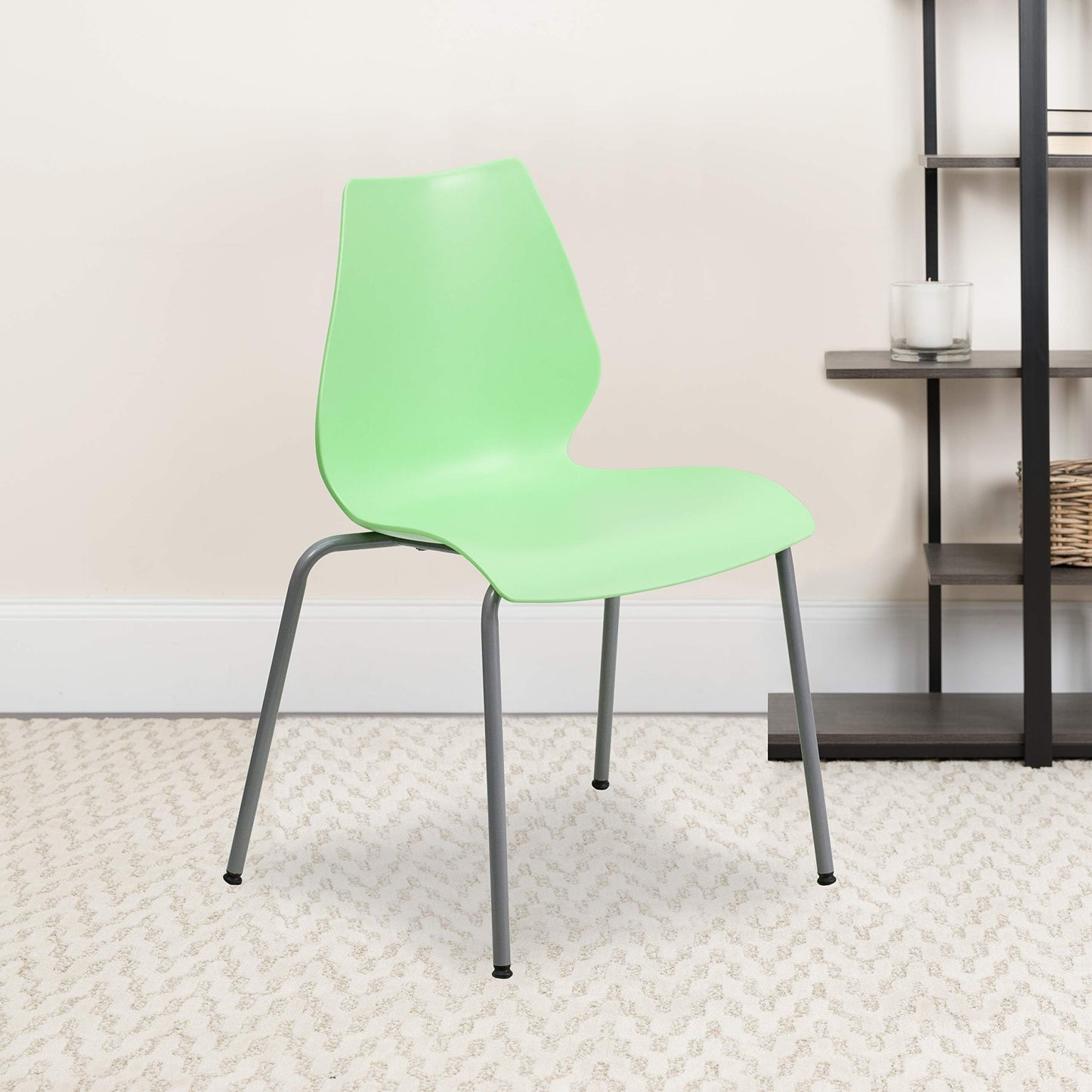 Flash Furniture 5 Pack HERCULES Series 770 lb. Capacity Green Stack Chair with Lumbar Support and Silver Frame