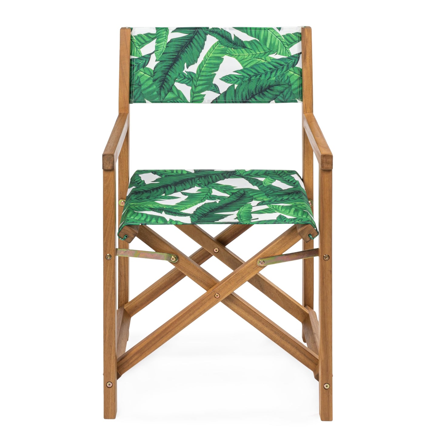JONATHAN Y Cukor Coastal Acacia Wood Folding Outdoor Director Chair Set of 2 for Patio, Deck & Balcony, Weather-Resistant Teak Brown and Green/White, No Assembly Required DRC1001A-SET2