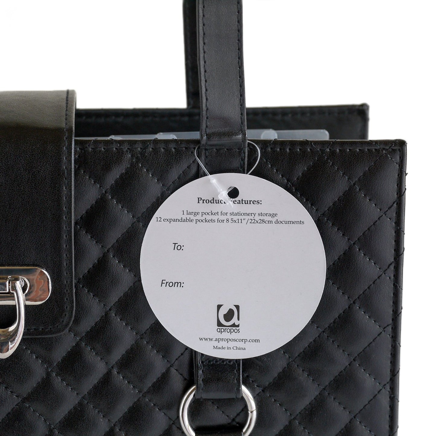 Texture Faux Leather File Organizer Tote -(Black)