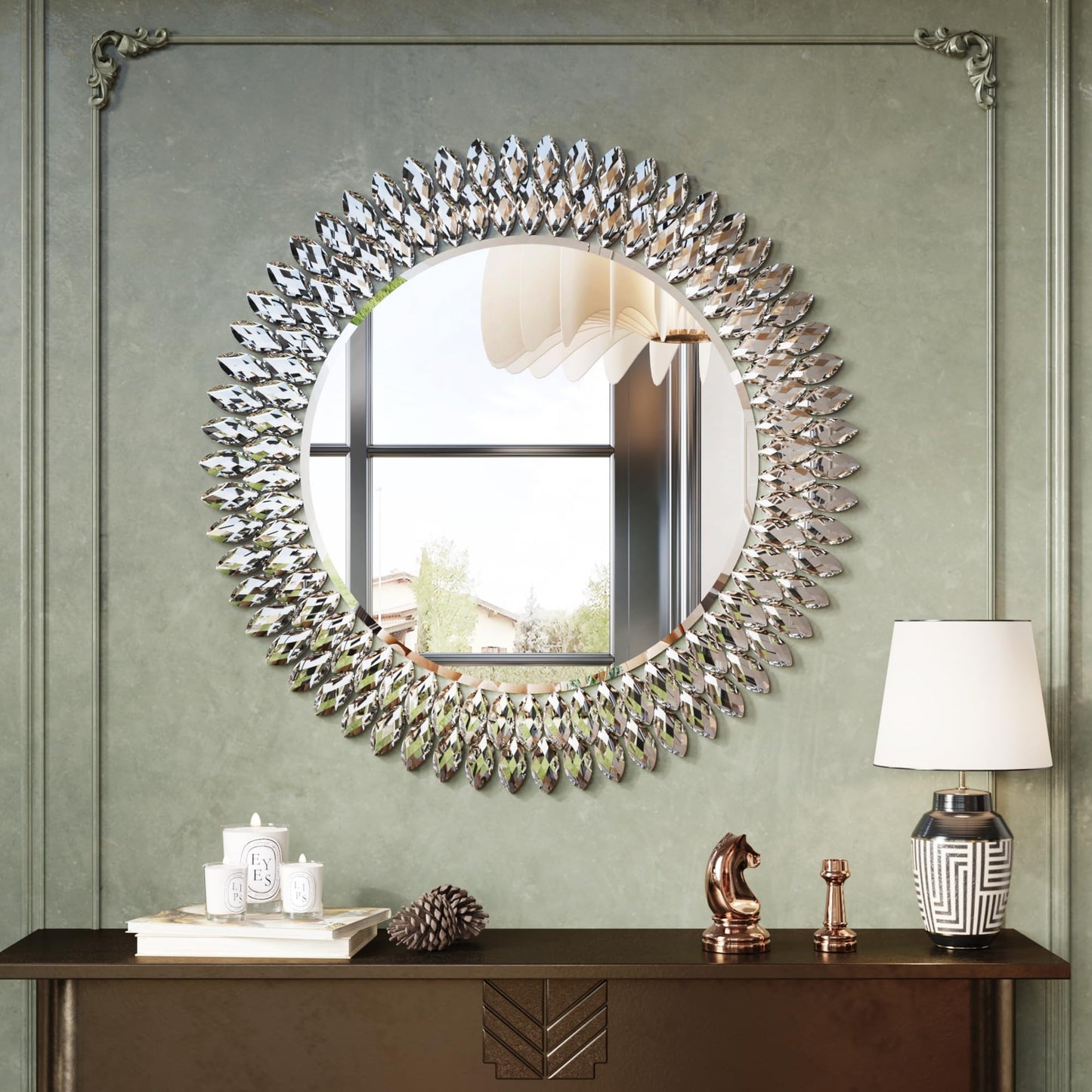 Kelly Miller 36" Jeweled Luxury Round Decorative Wall Mirror