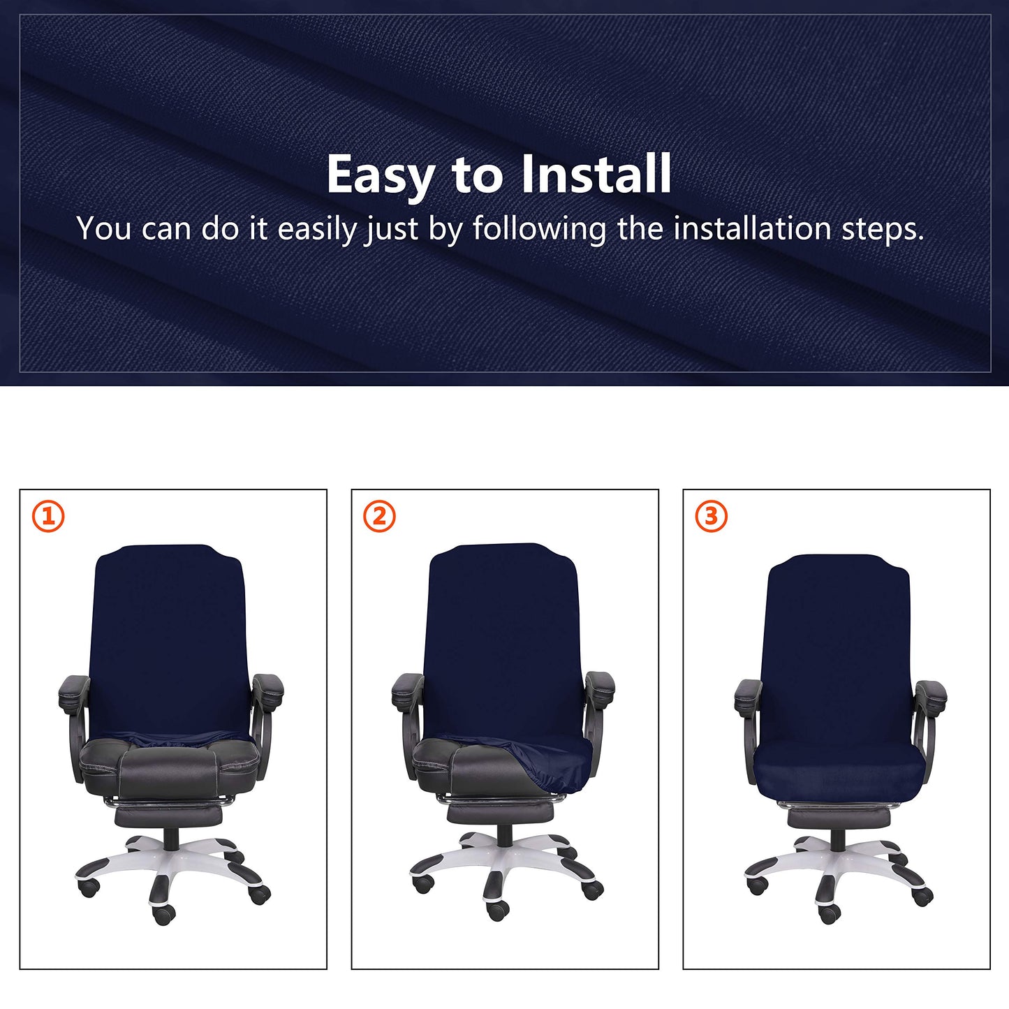 SARAFLORA Office Chair Cover- Large, Navy- Removable Computer Chair Covers for Office Chair with Zipper for Universal Rotating Chair Desk Chair Cover High Back Chairs Seat Washable Protector for Pets