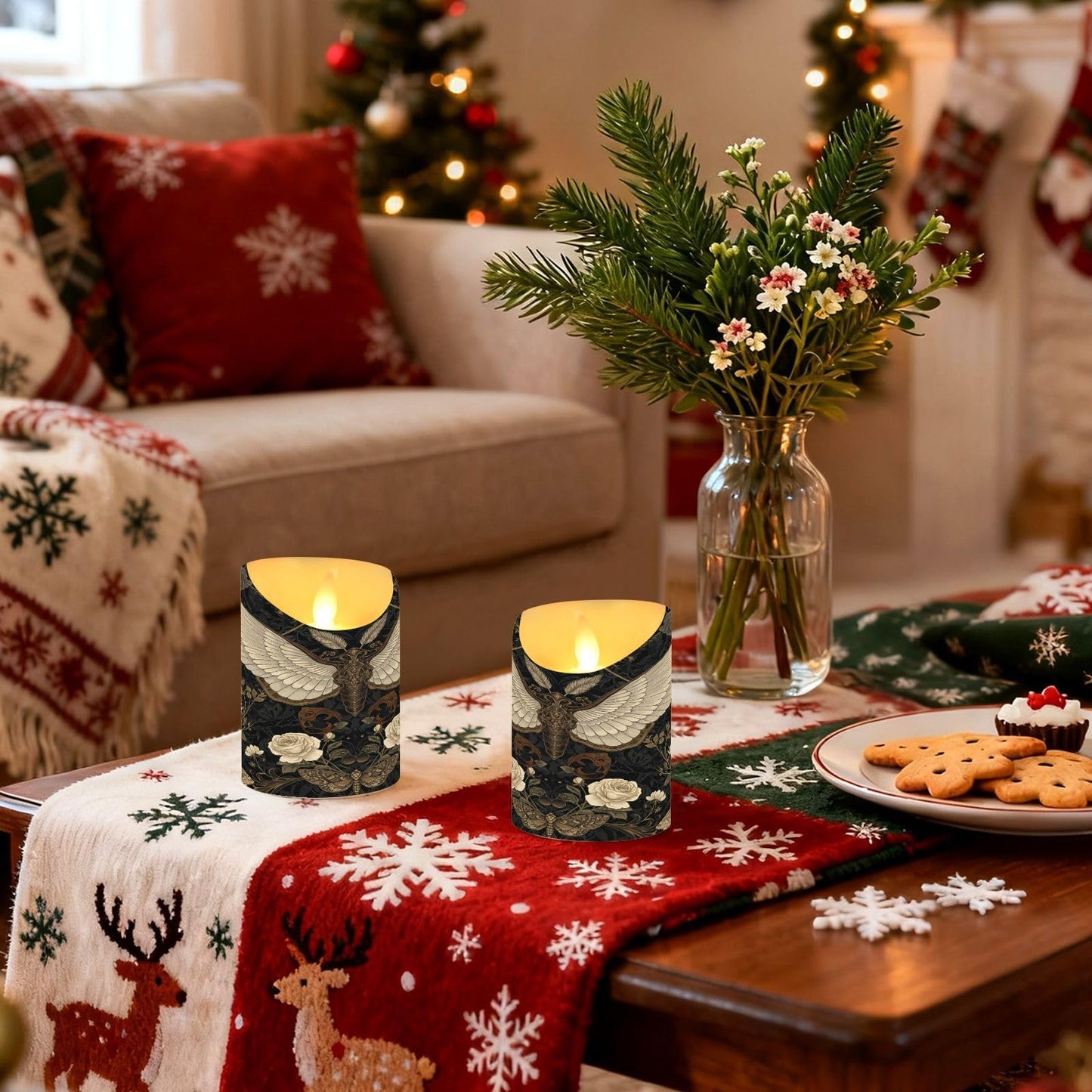 ALAZA Gothic Pattern Flameless Candles with Remote Timer,LED Flickering Battery Operated Electric Pillar Tea Light Candles for Wedding Table Christmas Decorations 3" x5.9"