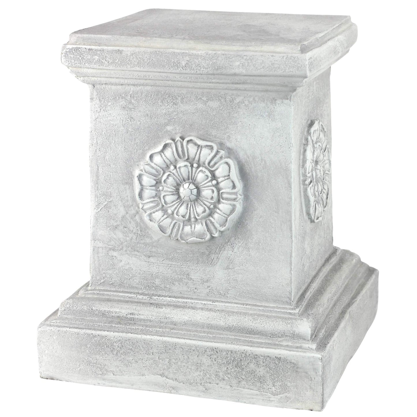 Design Toscano English Rosette Indoor/Outdoor Sculptural Garden Plinth Base Statue Riser, Large 13 Inch Tall, Cast Stone Resin, Antique Stone Finish
