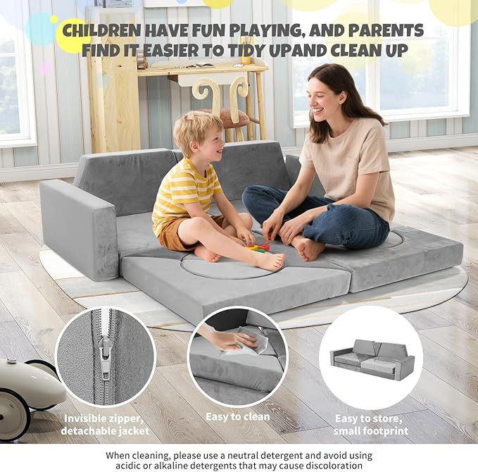 15 Pcs Modular Kids Play Couch, Toddler Couches That Fold Out, Plush Foam Chair