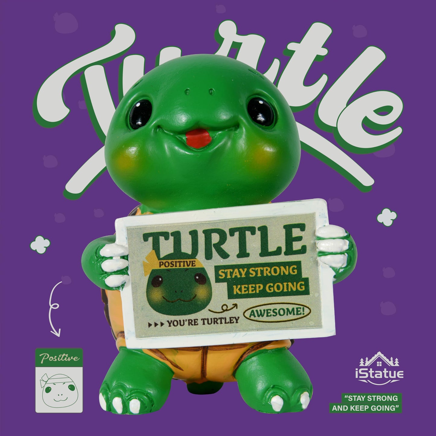 iStatue Positive Turtle - Inspirational Turtle Figurine 4 Inch Resin Office Desk Decor with Positive Message Sign - Motivational Gift for All Ages (Turquoise)