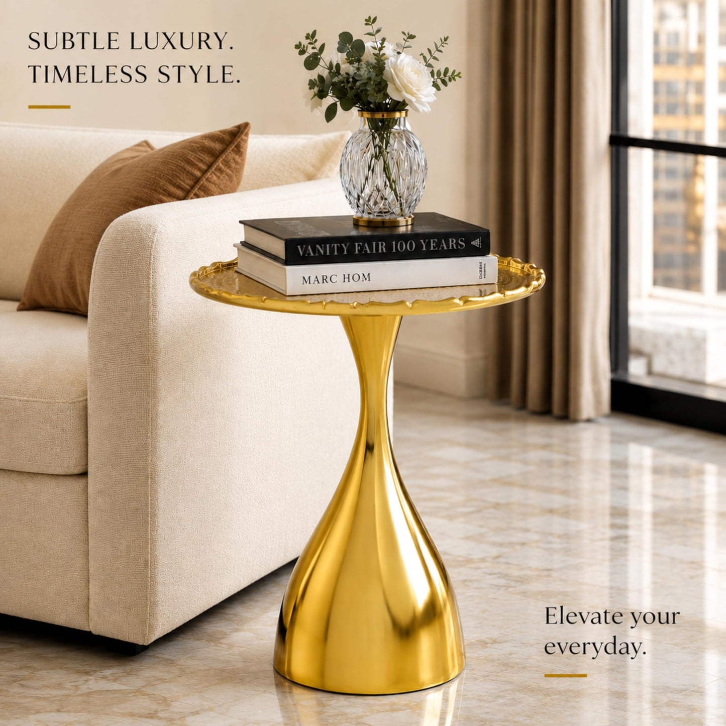 Alpha Living Home End Table for Living Room, 18" Round Metal Side Table with Pedestal Base for Small Spaces, Modern Gold Accent Coffee Table for Bedroom, Balcony & Indoor Use