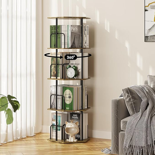 SUNMORY 4 Tier Rotating Bookshelf Tower, Revolving 360 ° Spinning Bookcase