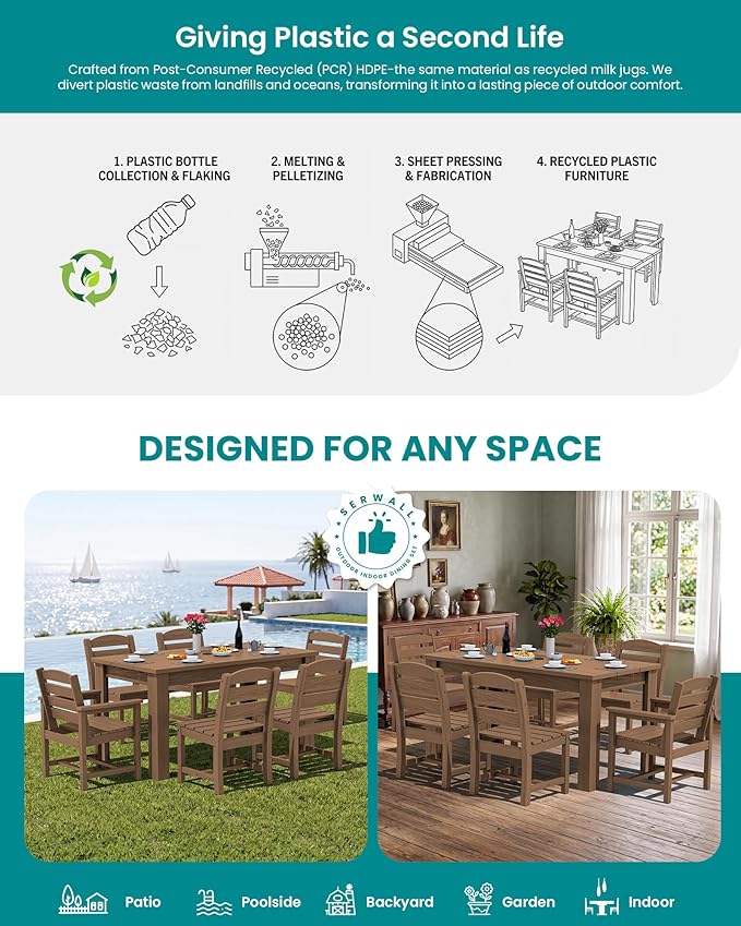 SERWALL Patio Dining Set with 15FT Double Side Umbrella, Outdoor Dining Sets