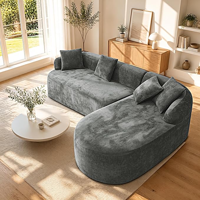 99" Curved Sectional Sofa with Chaise, Modern Boneless Couch with Deep Seat