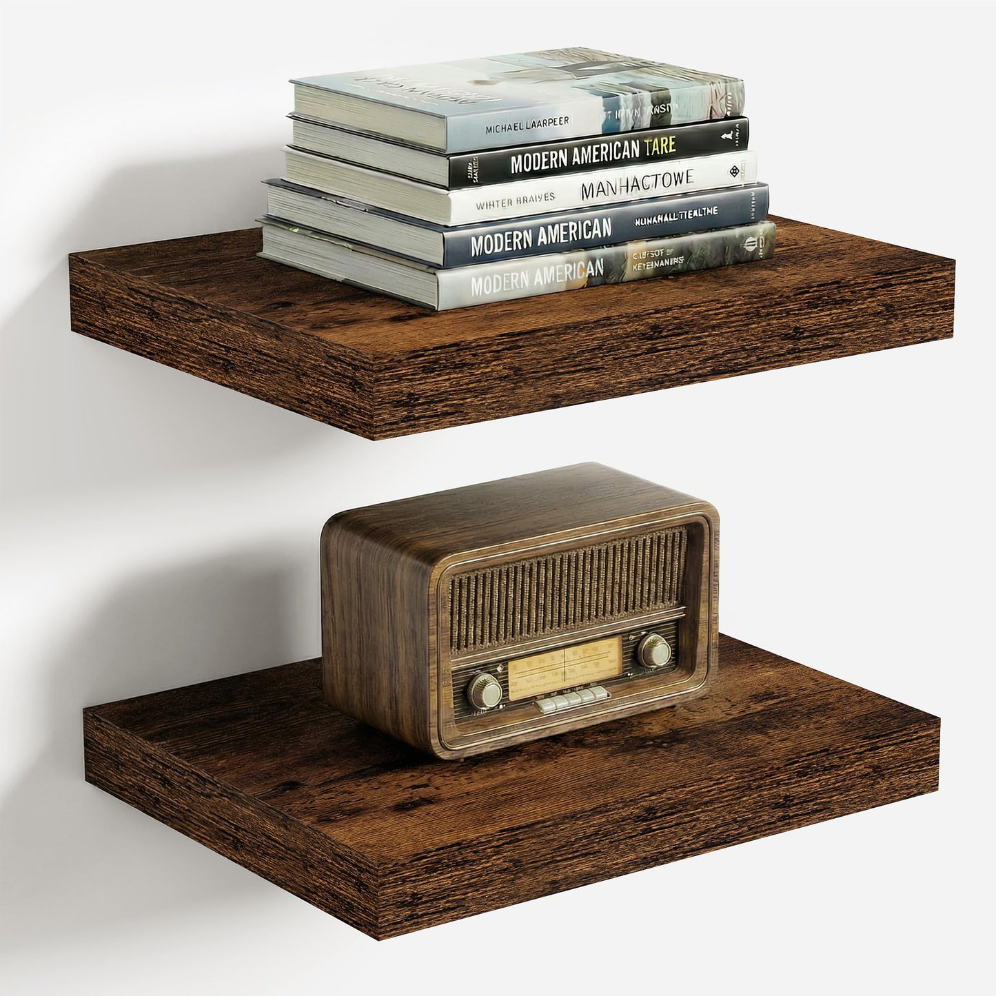 Vivelove 10 Inch Deep Floating Shelves 10 inch Long, 10 x 10 Wide Wall Shelves with Invisible Brackets, for Bedroom Bathroom Living Room Kitchen Office, Farmhouse Home Decor, Set of 2, Rustic Brown