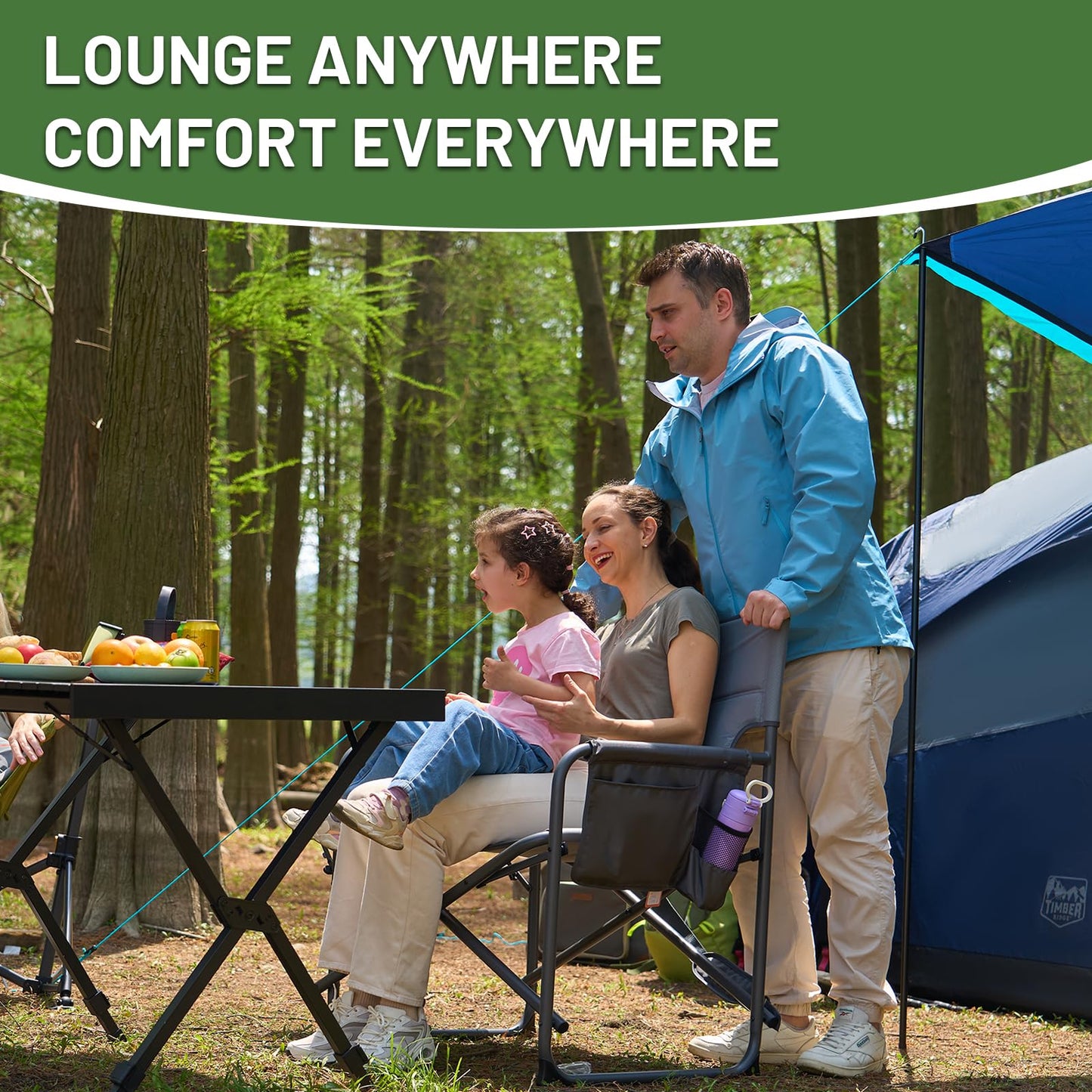Timber Ridge XXL Director’s Chair – Heavy Duty Folding Camping Chair for Adults, 500lb Capacity, Extra Wide Padded Seat for Camping, Sports, Lawn, Courtyard, and Outdoor Use, Grey