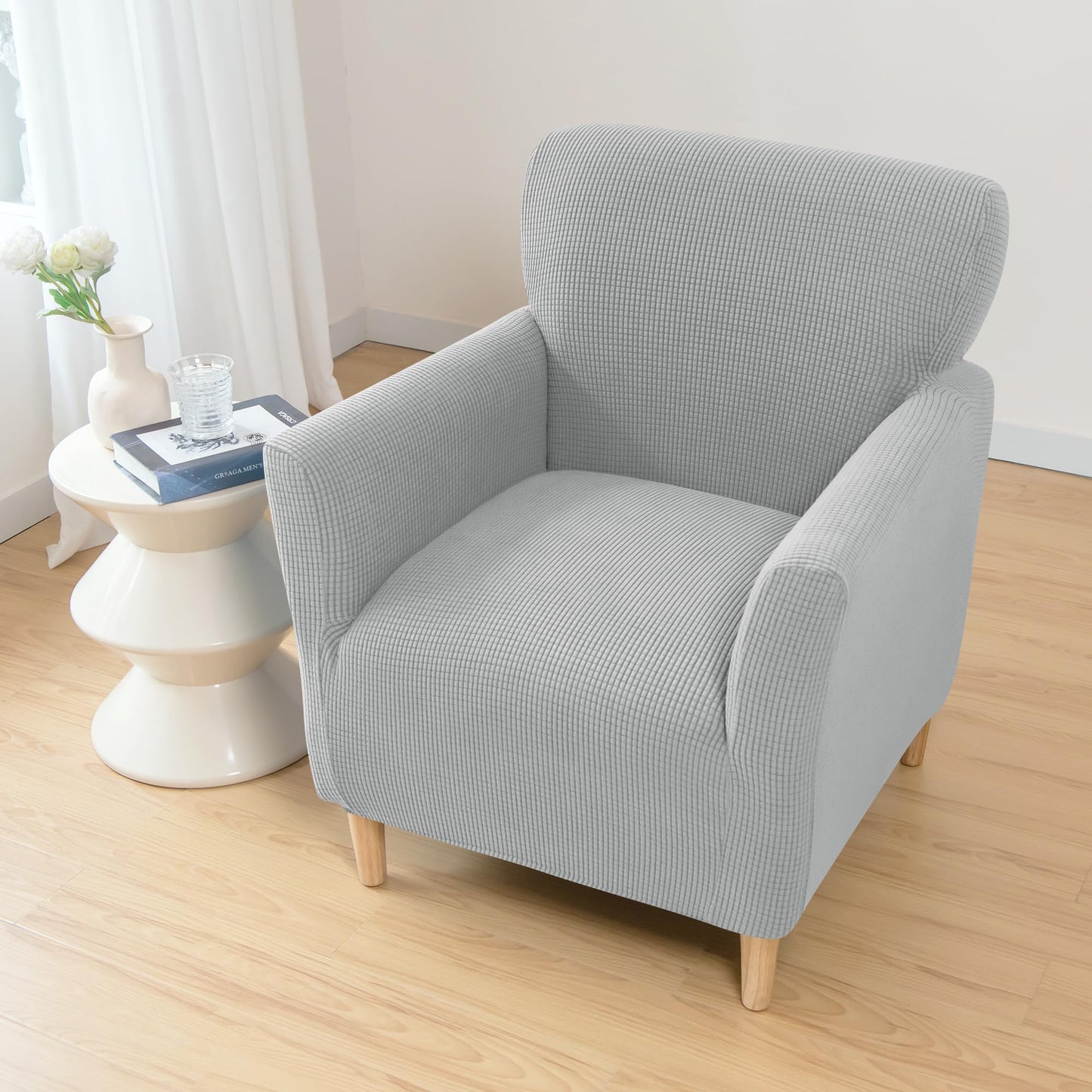 ele ELEOPTION Armchair Slipcovers Chair Covers with Arms Stretch for Living Room Office Club Chair Cover Furniture Protector Light Gray