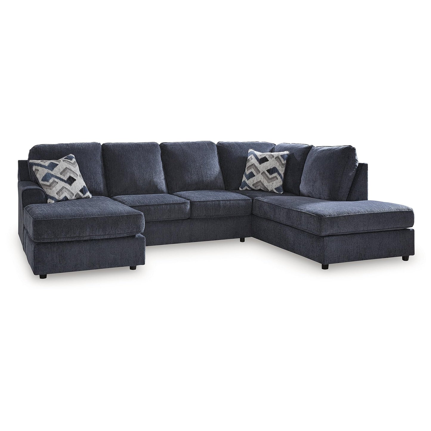 Signature Design by Ashley Albar Place Contemporary U-Shaped 2-Piece Sectional with Loose Seat Cushions and 2 Accent Pillows, Blue