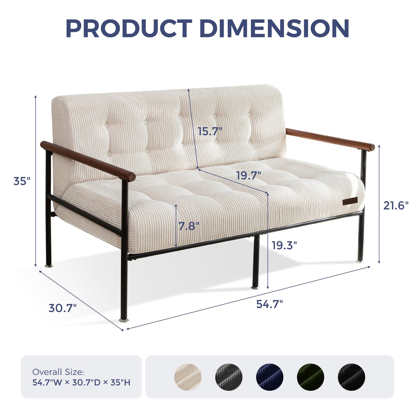 MAXYOYO Loveseat Sofa, Button Tufted Upholstered Small Couch for Living Room, Modern Love Seat Couches with Metal Frame & Wood Armrests for Bedroom Office, Easy to Install, Beige