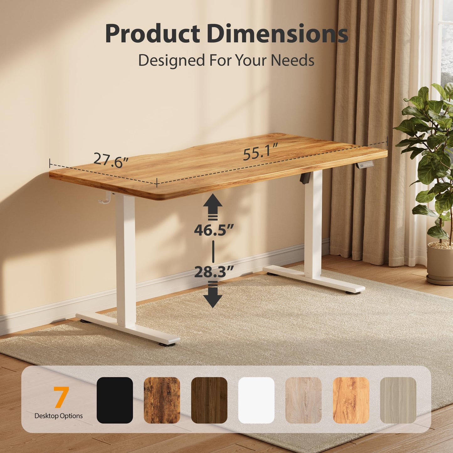 Cubiker Standing Desk, 55x28 Inches Sit Stand Home Office Desk, Electric Stand up Desk, Adjustable Desk with Splice Board, White Frame/Light Rustic Top