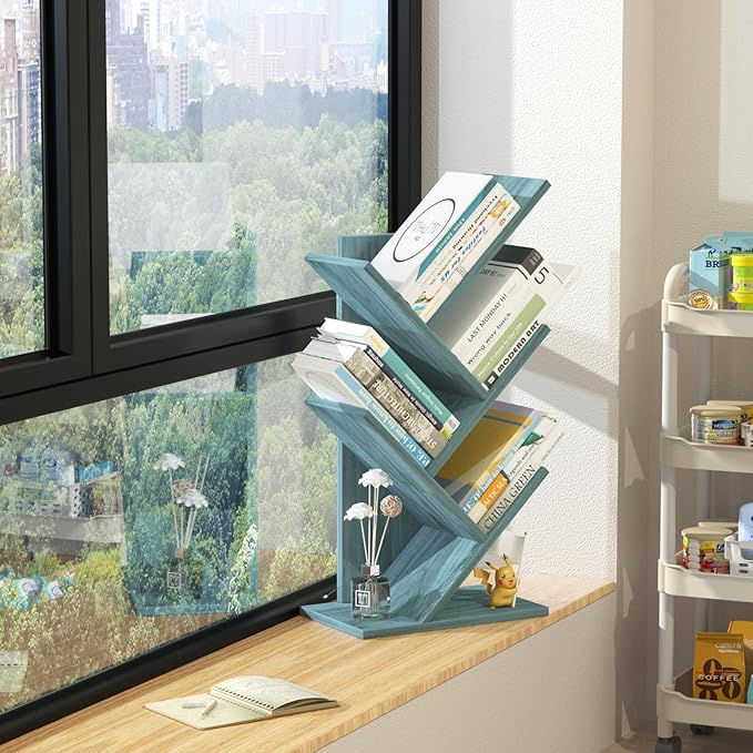 SHEEPAM 5 Tier Tree Book Shelf, Small Desktop Bookshelf