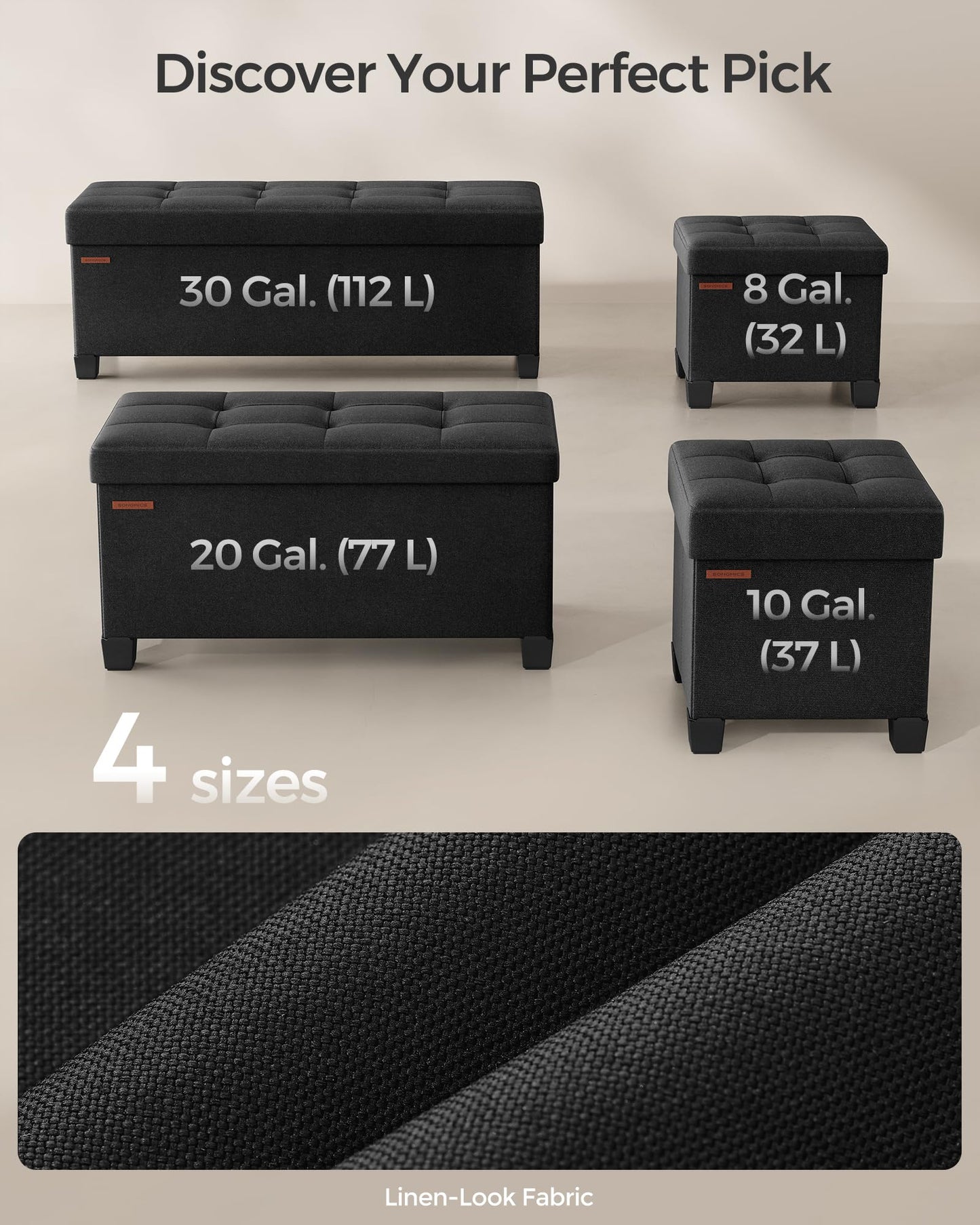 SONGMICS Storage Ottoman, Small Ottoman Foot Rest with Legs, 15 x 15 x 15.7 Inches Foot Stool, Load up to 660 lb, for Living Room, Bedroom, Dorm, Ink Black ULSF014B01