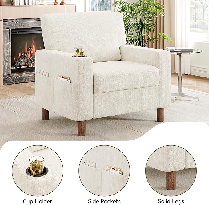 Mid Century Modern Accent Chairs Set of 2, Chenille Comfy Living Room Arm Chairs