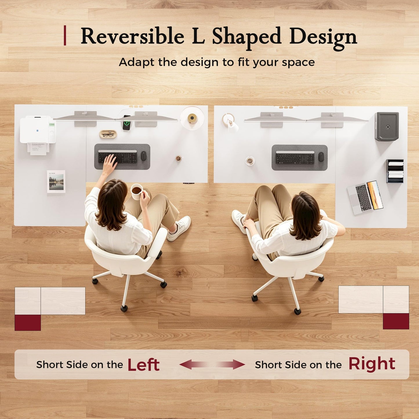 Klicelor L Shaped Standing Desk, 55 Inch Electric Height Adjustable Desk with Memory Preset, Reversible Sit Stand Up Computer Workstation for Home Office, Splice Board, White