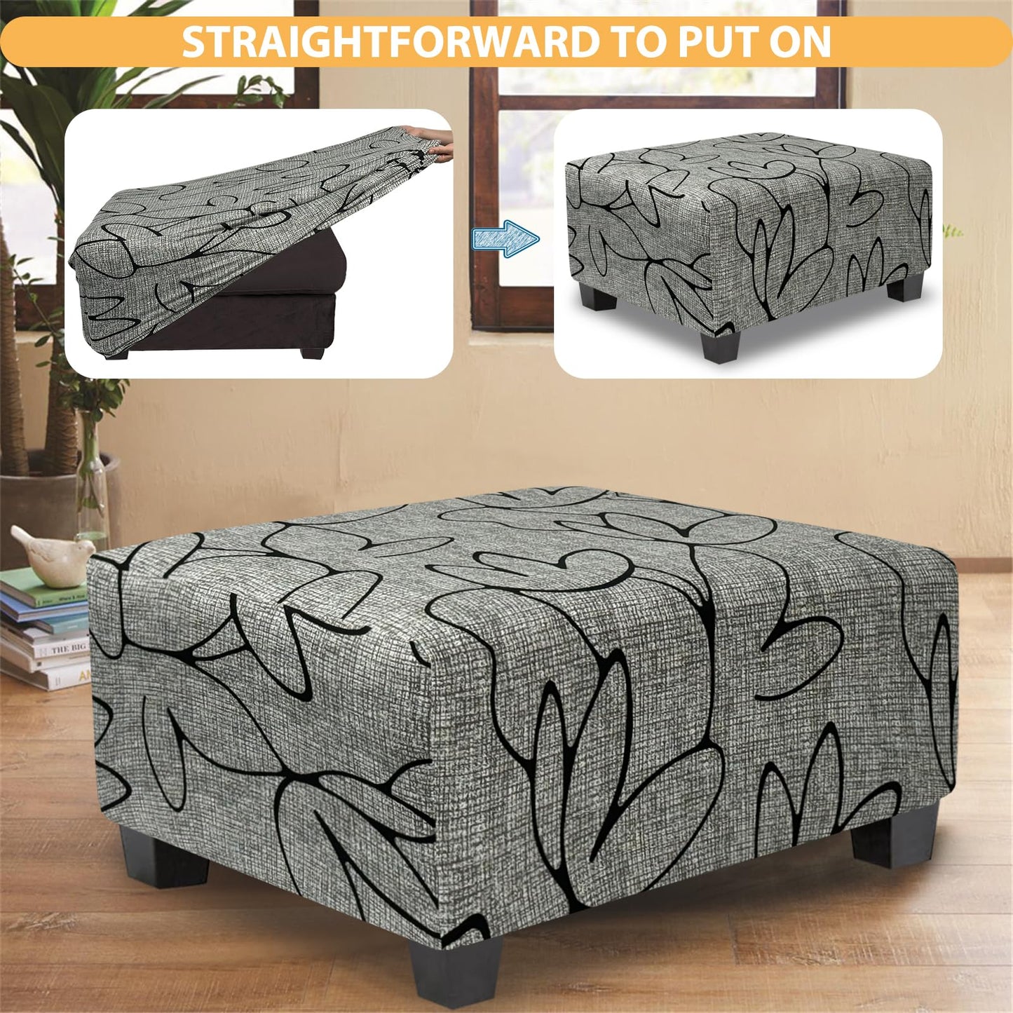 TOPHMDECOR Ottoman Cover Rectangle Printed,Stretch Footstool Slipcover with Elastic Bottom,Soft Fabric Protector for Rectangular Ottoman in Living Room or Bedroom,Medium,Lotus