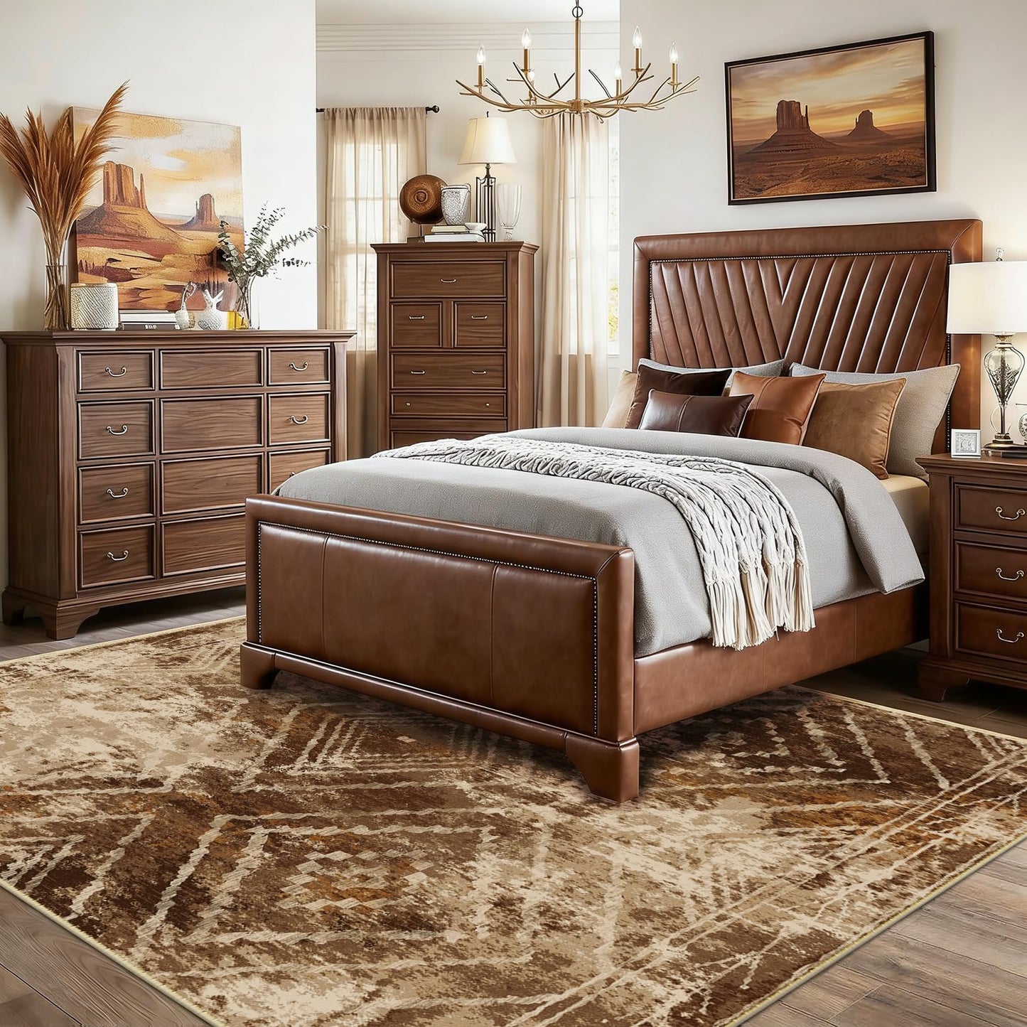 BESTSWEETIE Area Rug 8x10 Rug Machine Washable Non-Slip Low Pile Print Pattern Western Rug for Living Room Bedroom Entryway Tribal Series-Abstract/Cowhide