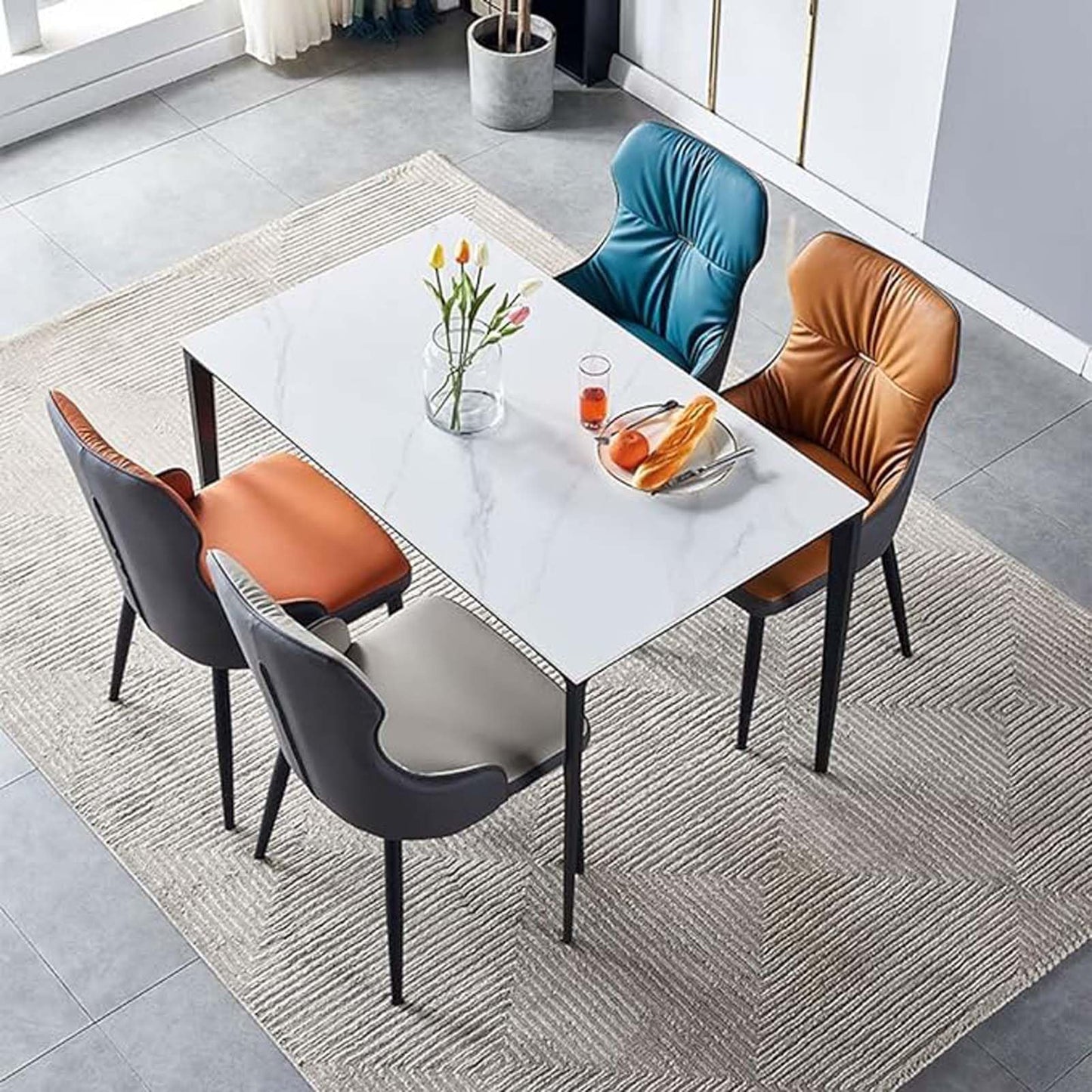 Mid Century Modern Dining Chairs Set of 4 Upholstered Leather Kitchen Chairs with Metal Legs for Living Room Farmhouse and Waiting Area
