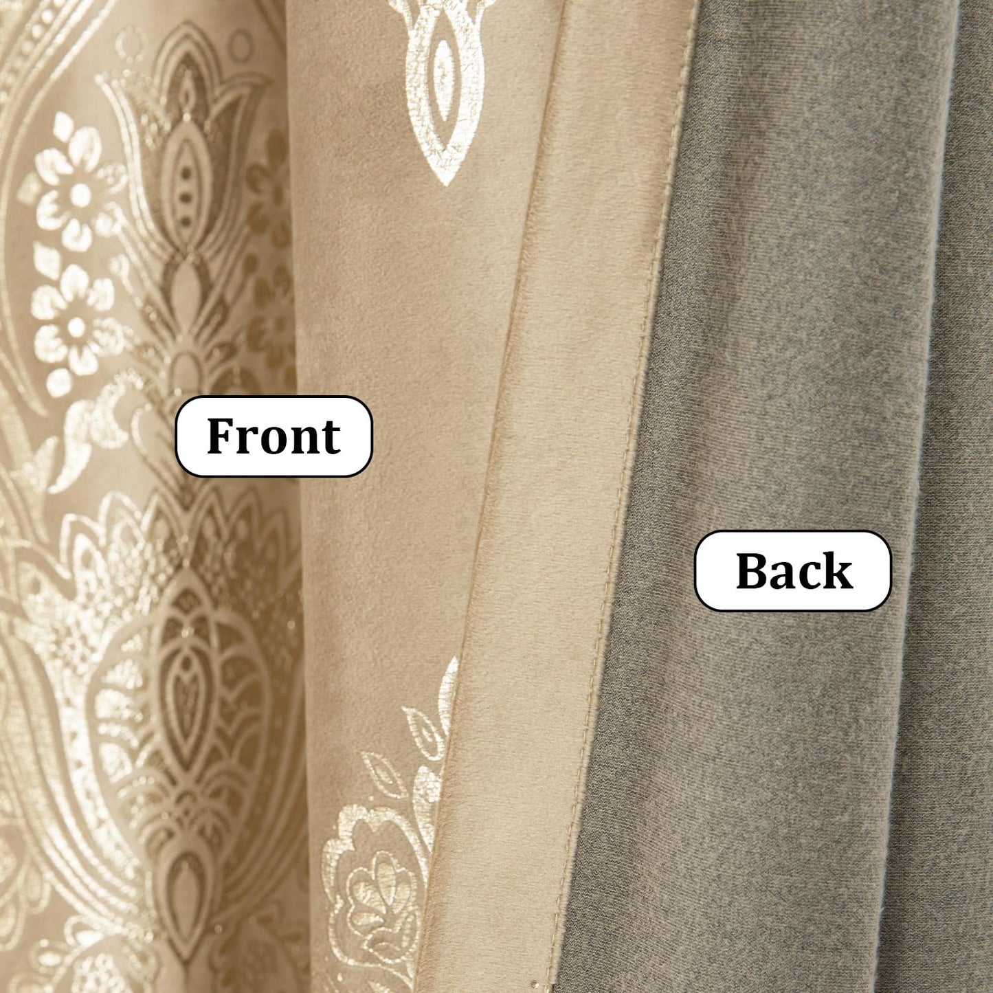 VOGOL Brown Blackout Bedroom Curtains, Luxury European Style Thermal Insulated Velvet Drapes for Living Room, Golden Flower Pattern Room Darkening Curtain, 2 Panels, 52 x 84