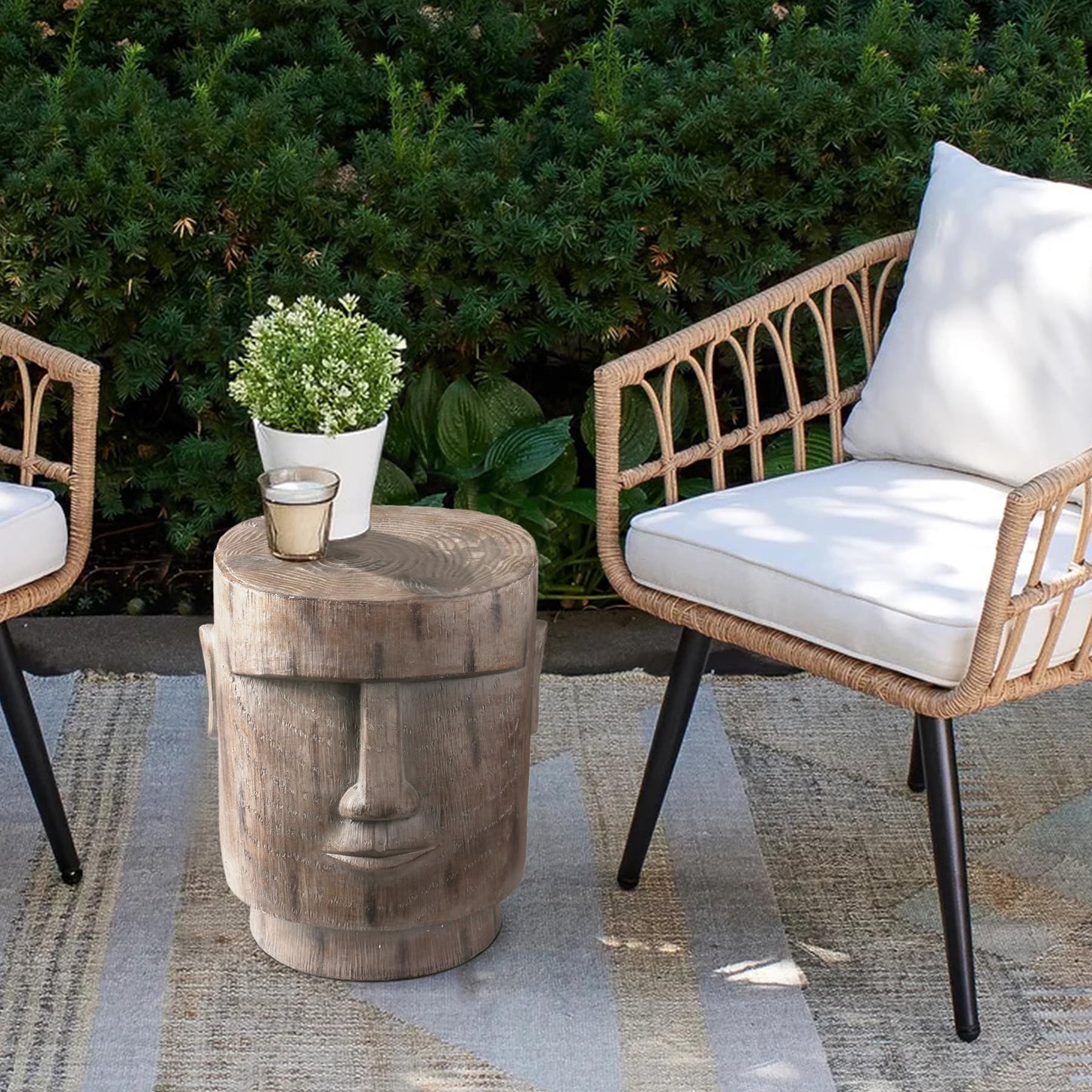 ARSTRIA Outdoor Side Table Easter Island AHU Akivi Moai Statue Pedestal End Table Stool for Home Patio Deck Sunroom Garden Balcony Yard Lawn Grey