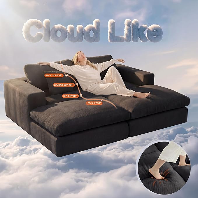 80.7" Oversized Double Chaise Lounge Chair Indoor, Cloud Boneless Sleeper Sofa